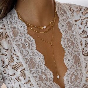 18K Gold Plated Triple Layer Pearl Pendant Necklace